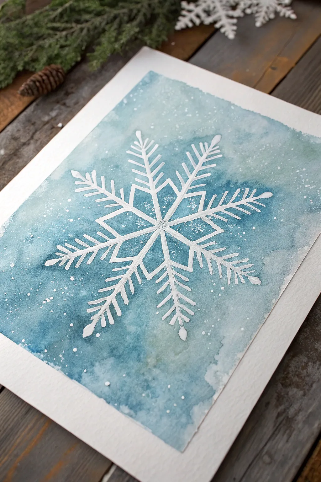Icy bubble-wrap texture meets crisp white snowflakes for an easy, elegant winter painting.