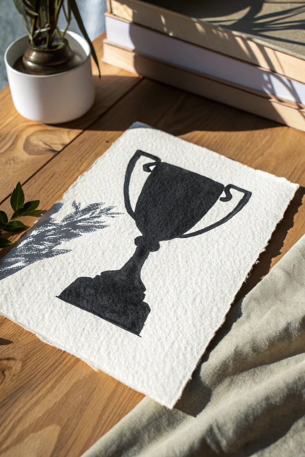 Minimal trophy silhouette with a bold shadow, an easy sporty painting idea with clean contrast