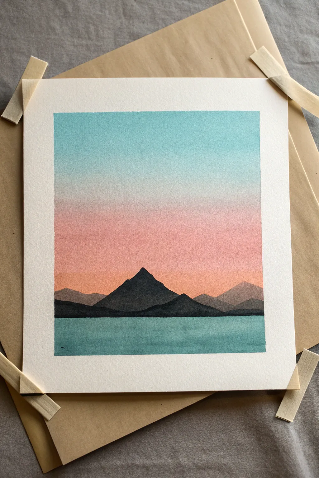 Minimal glitch-gradient landscape with bold silhouette and pixel breaks for an edgy modern look