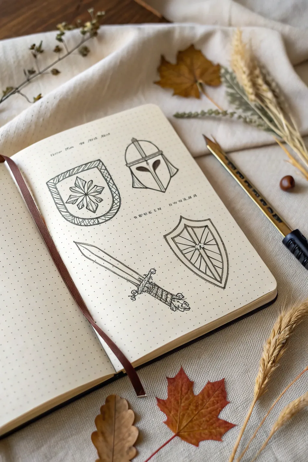 Minimal Armor of God sketch set: shield, helmet, sword, breastplate in clean boho ink style