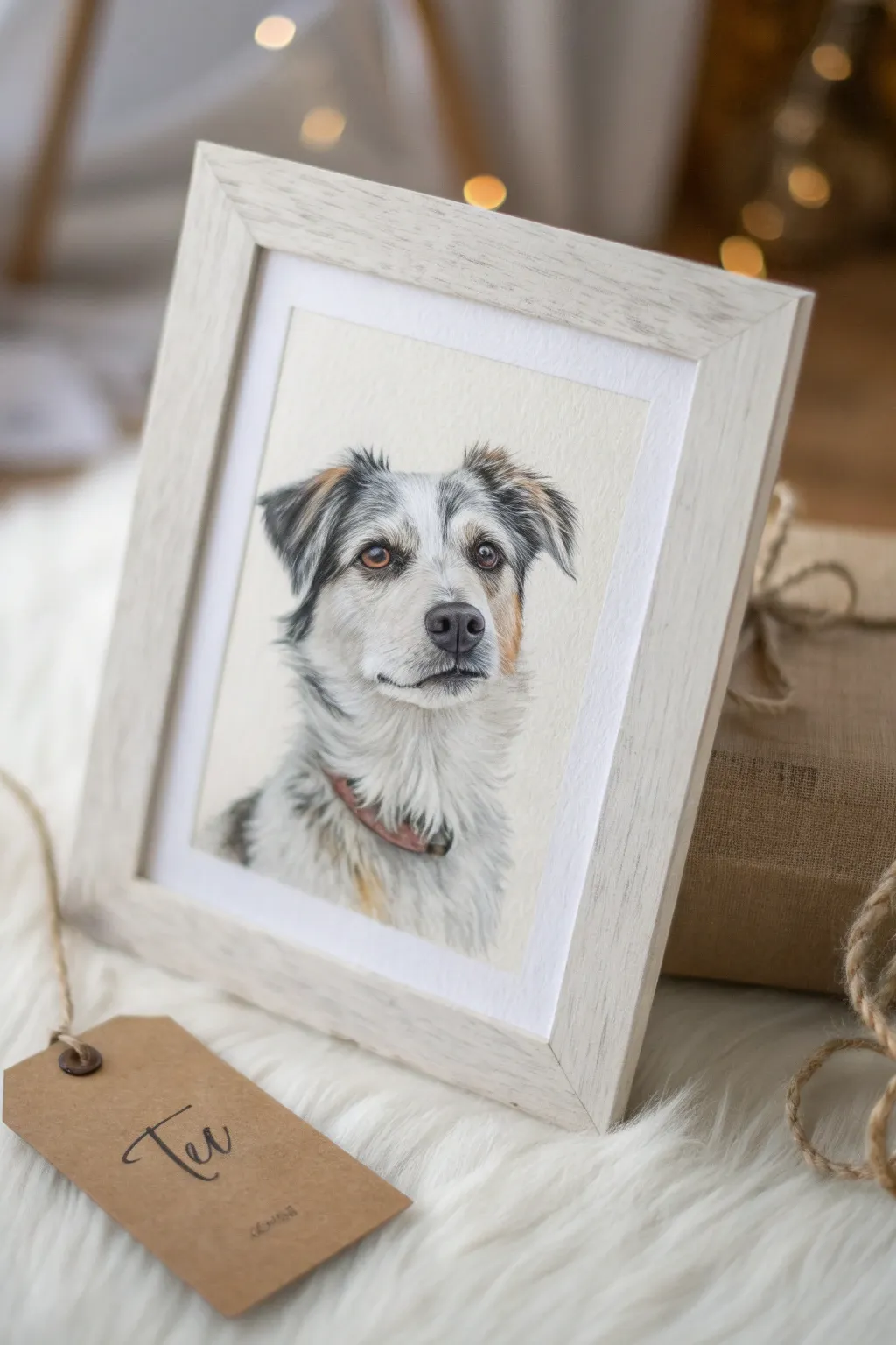 Minimal pet portrait with a heartfelt daughter note, a sweet Father’s Day painting idea.