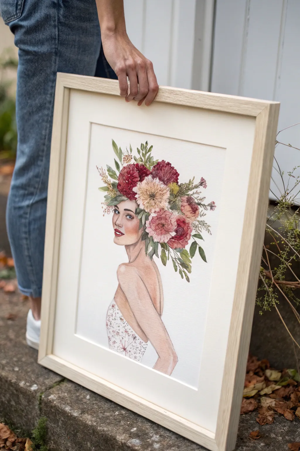 Floral armor in paint: a calm feminist figure study where petals protect and reclaim.