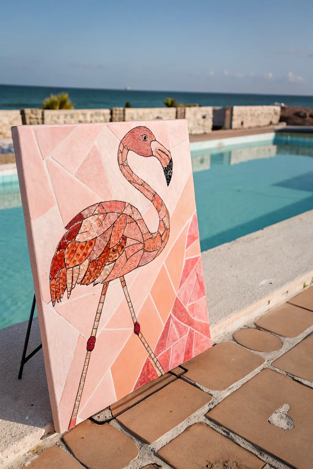 Chunky color blocks shape a modern flamingo, perfect for an easy Scandinavian-boho paint session.