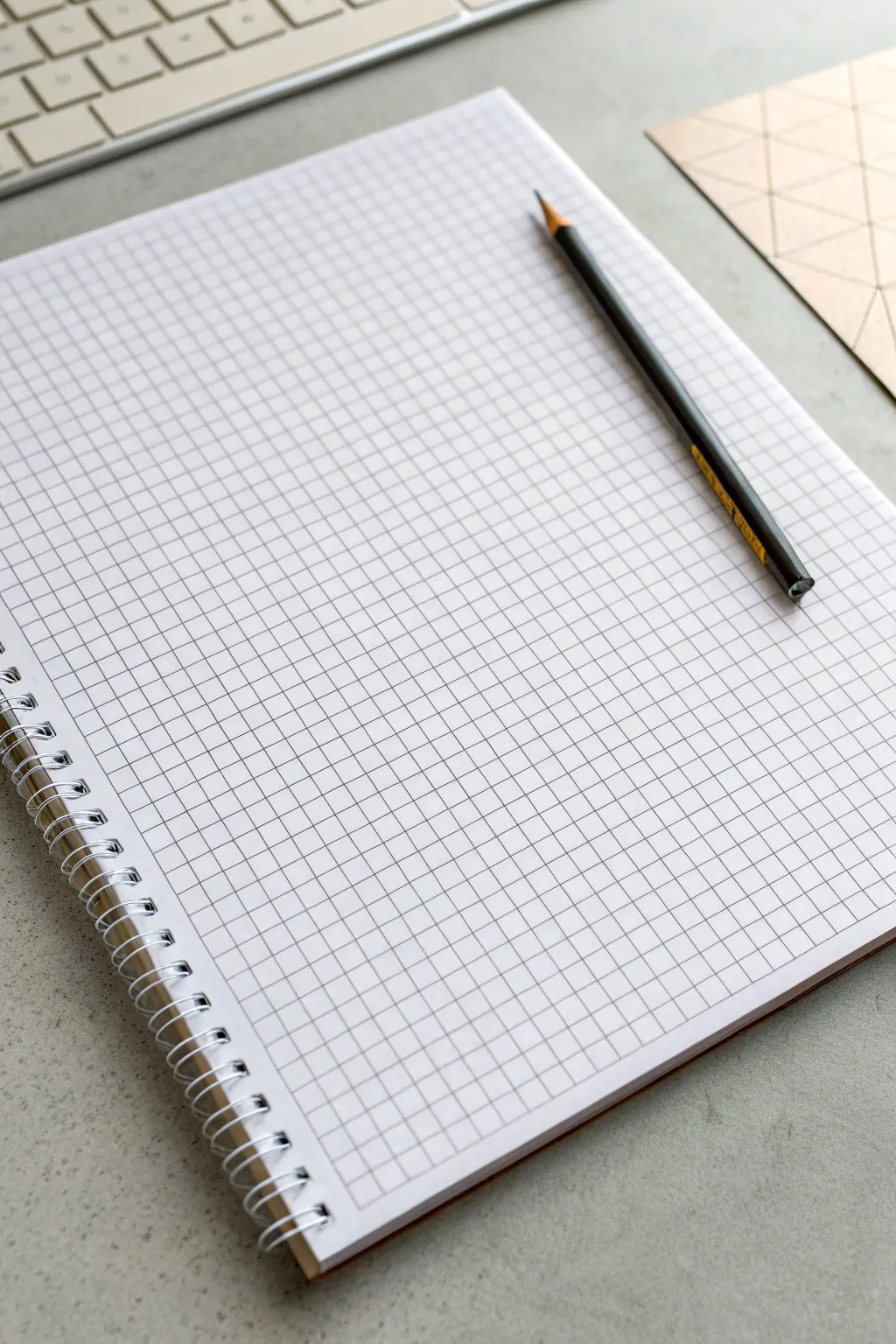 Impossible triangle illusion on graph paper with clean isometric guides and bold 3D contrast.
