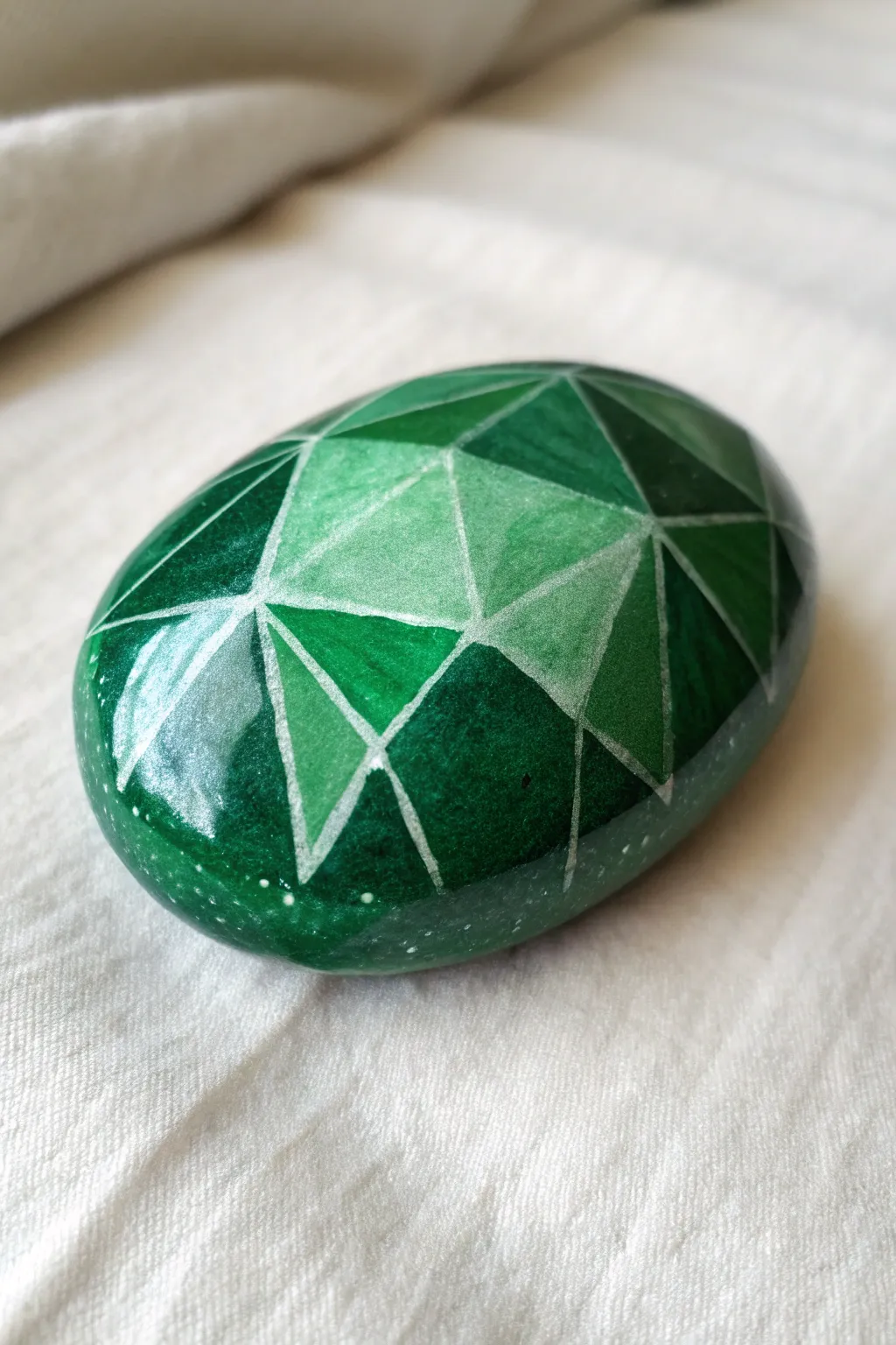 Emerald crystal rock painting with crisp white highlights and deep shadowed contrast