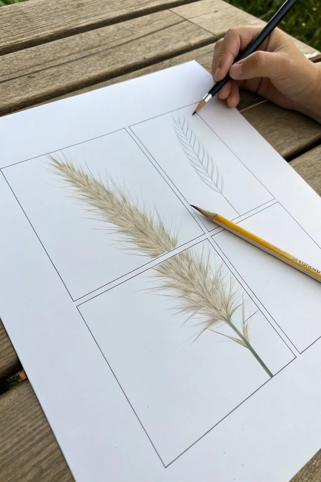 Cover most grid squares to focus on one small area at a time, matching reference and sketch.