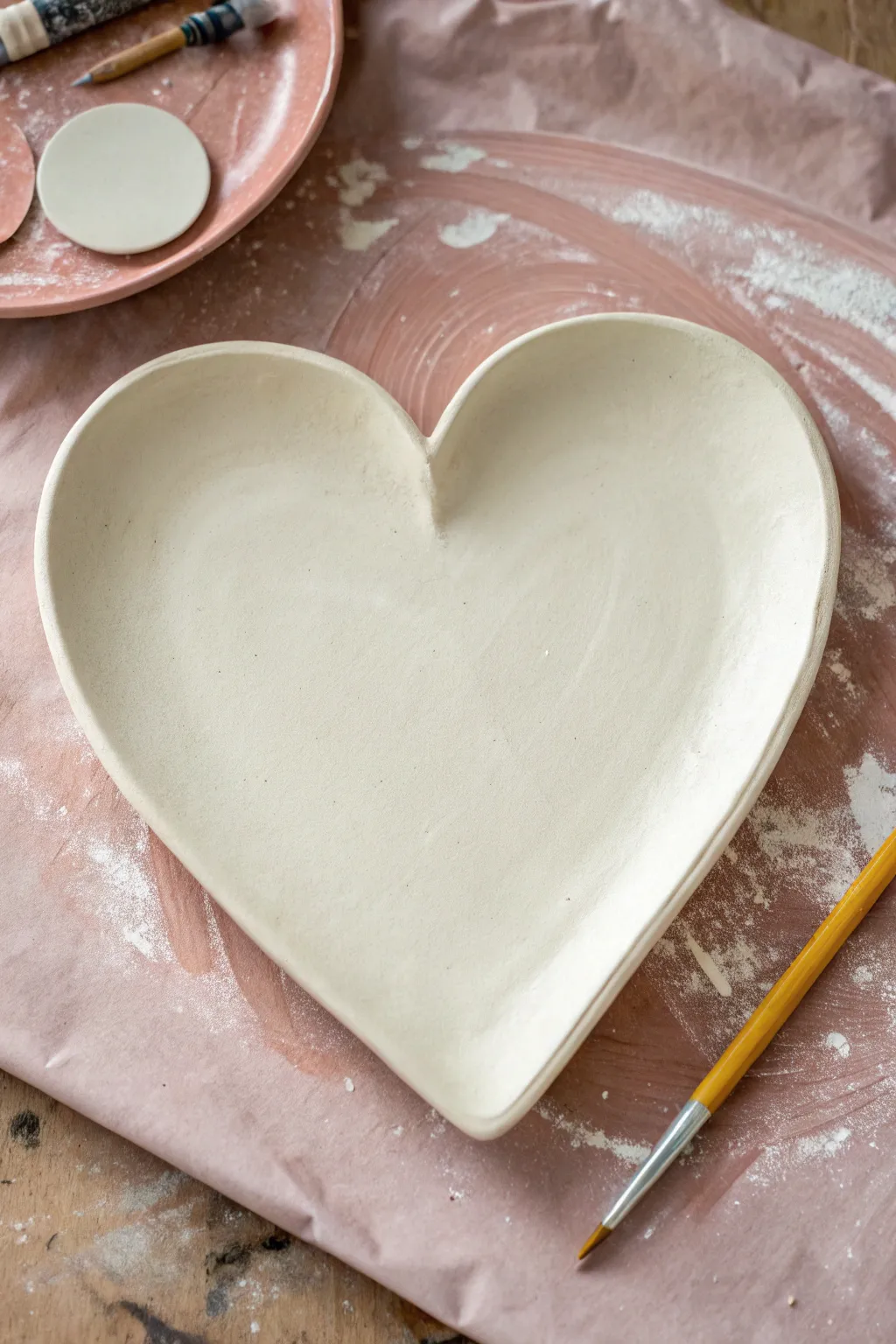 Negative-space heart plate: leave the heart bare and paint a warm minimalist backdrop around it.
