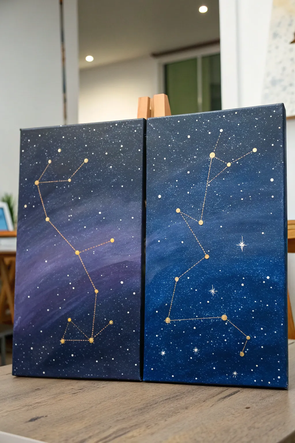 His and hers night-sky diptych with matching constellations and subtle coordinates for meaning