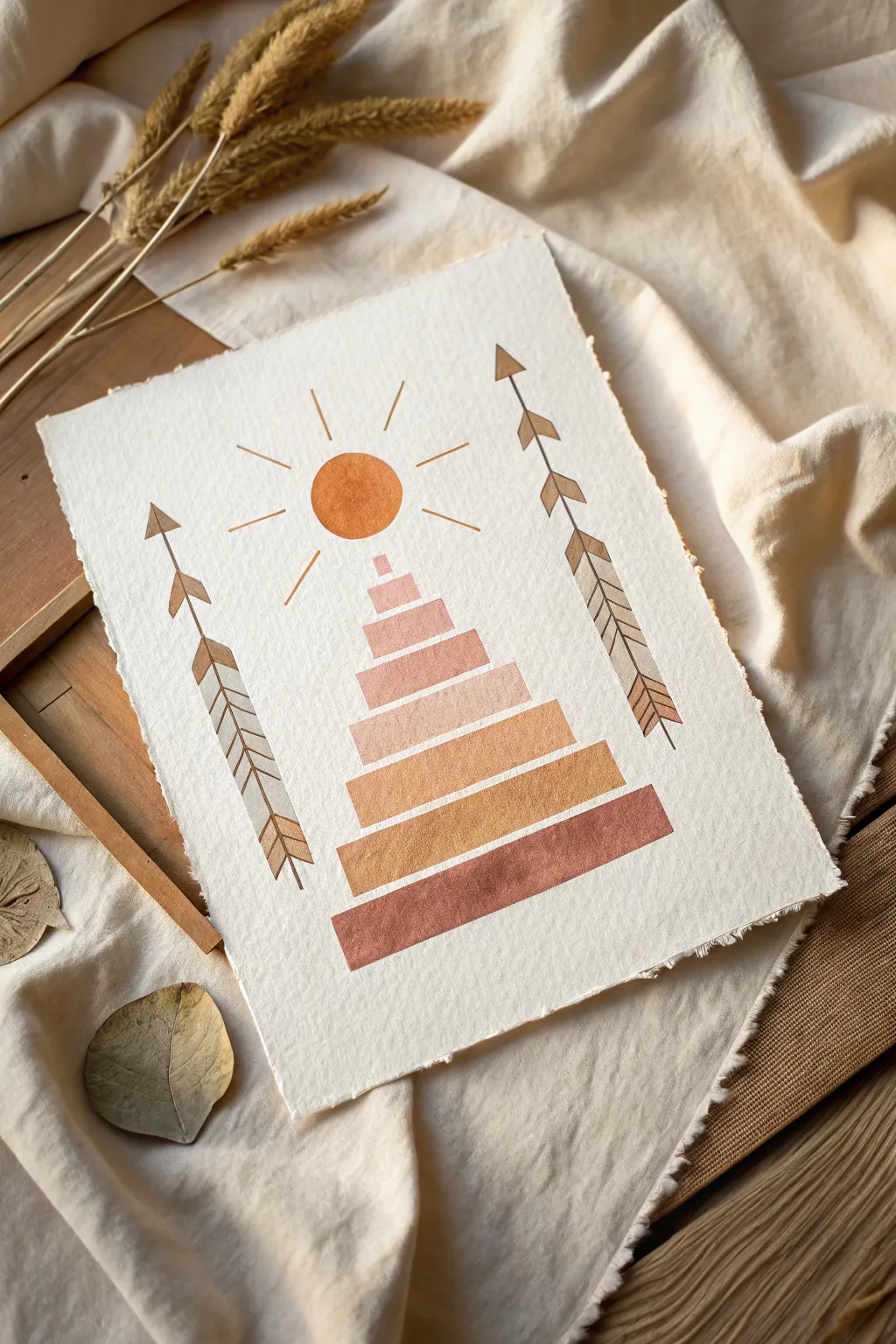 Handmade paper collage steps toward a bright glow, capturing hope, dreams, and forward motion.