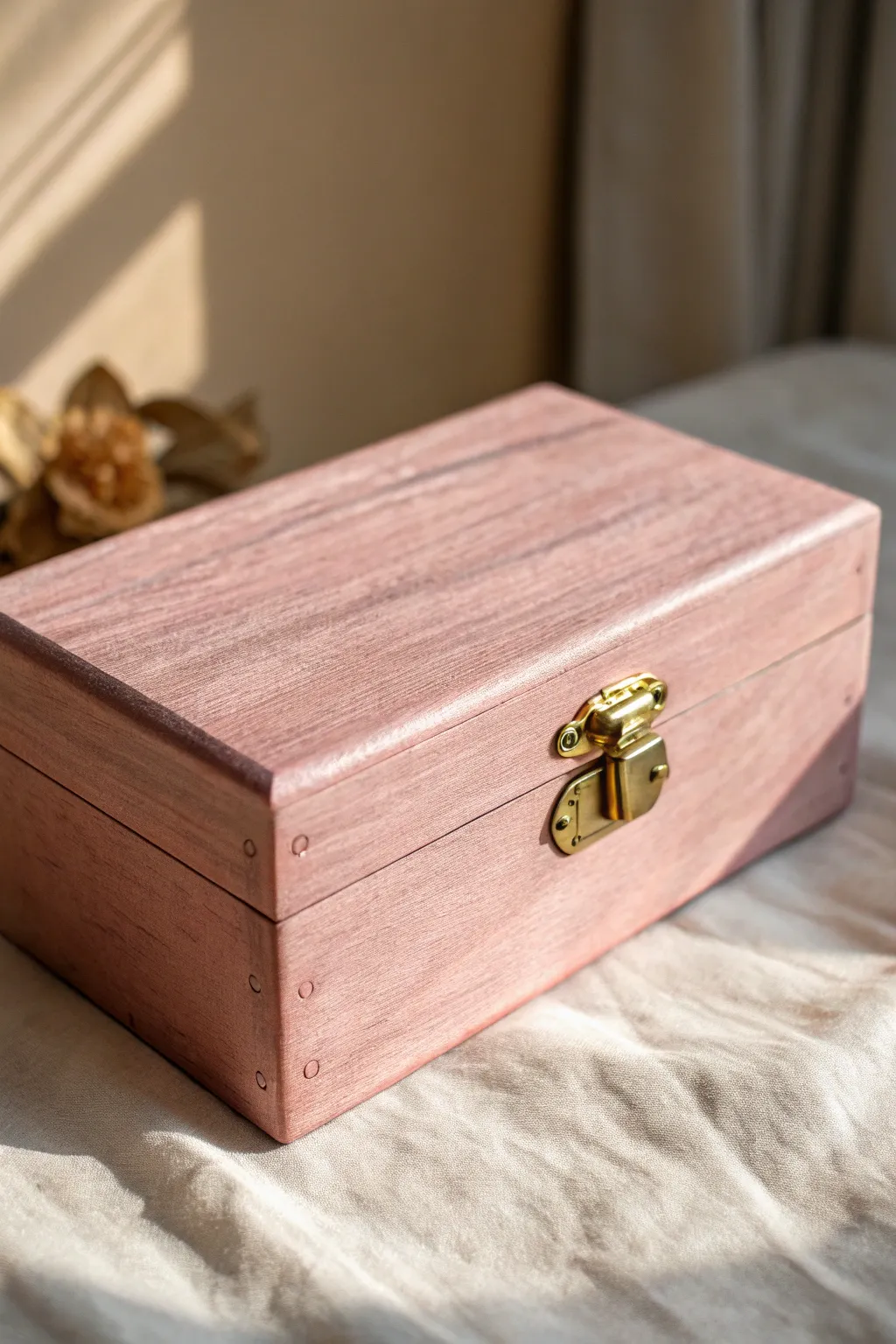 Polished brass latch pops against a freshly painted jewelry box for chic contrast.