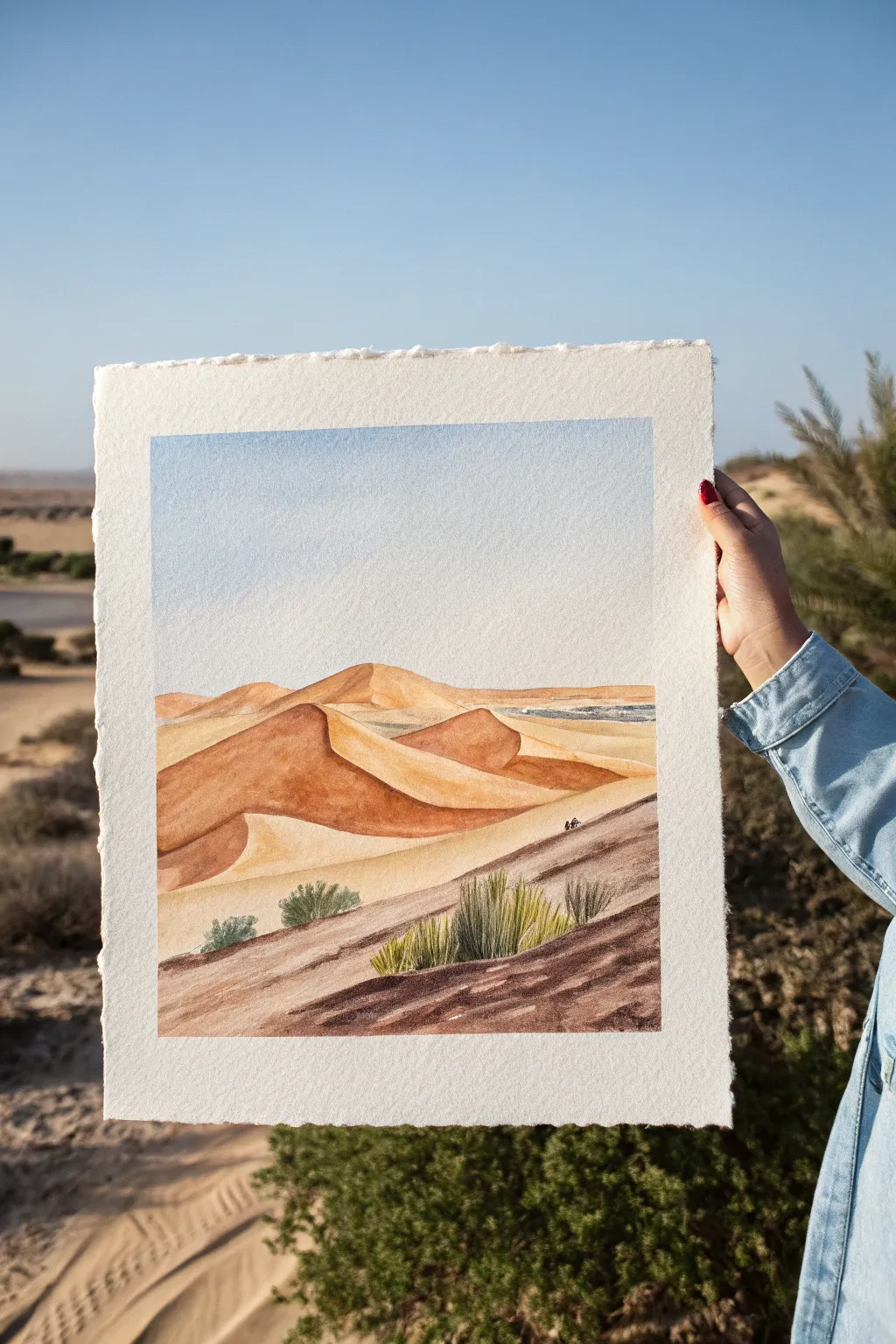 Minimal desert dunes and big sky in warm earth tones, perfect for your next landscape study.