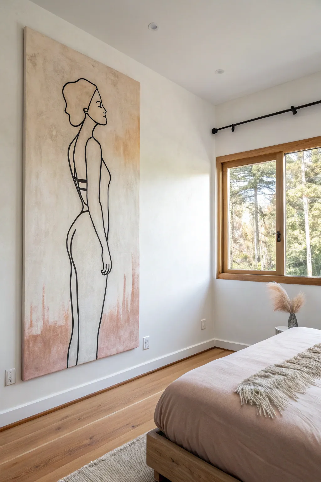 Oversized minimalist line art on a soft painted ground, styled simply to show elegant scale.