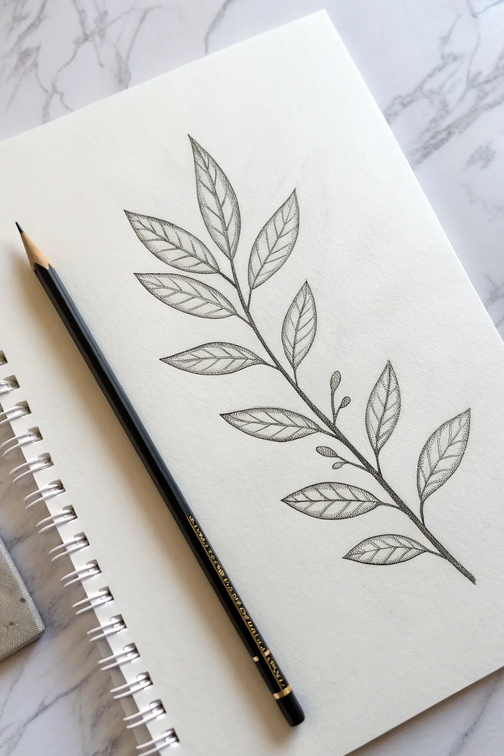 Airy leaf sprig sketch with a simple stem, perfect for minimalist botanical drawing practice