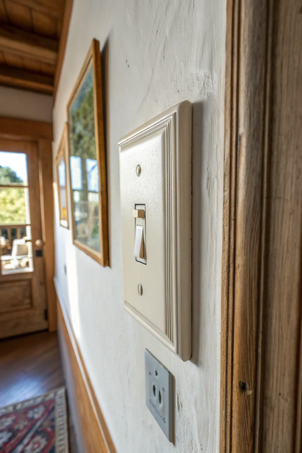 Faux framed light switch cover with a shaded painted border for a chic minimalist wall detail