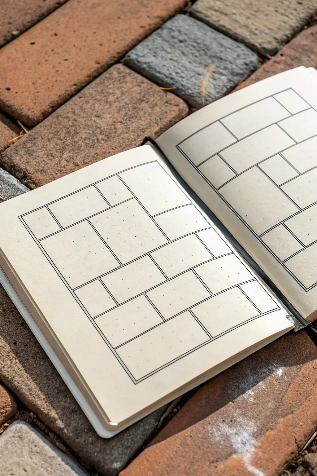 Minimal line textures: bricks, tiles, and offset blocks drawn with calm Scandinavian simplicity.