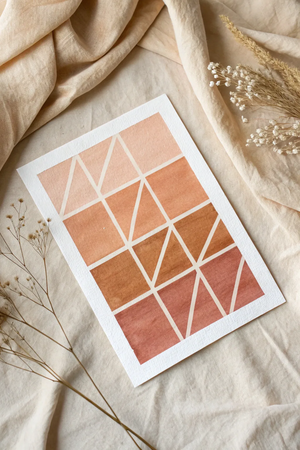 Tape-resist grid painting with crisp white negative-space lines for a clean minimalist look