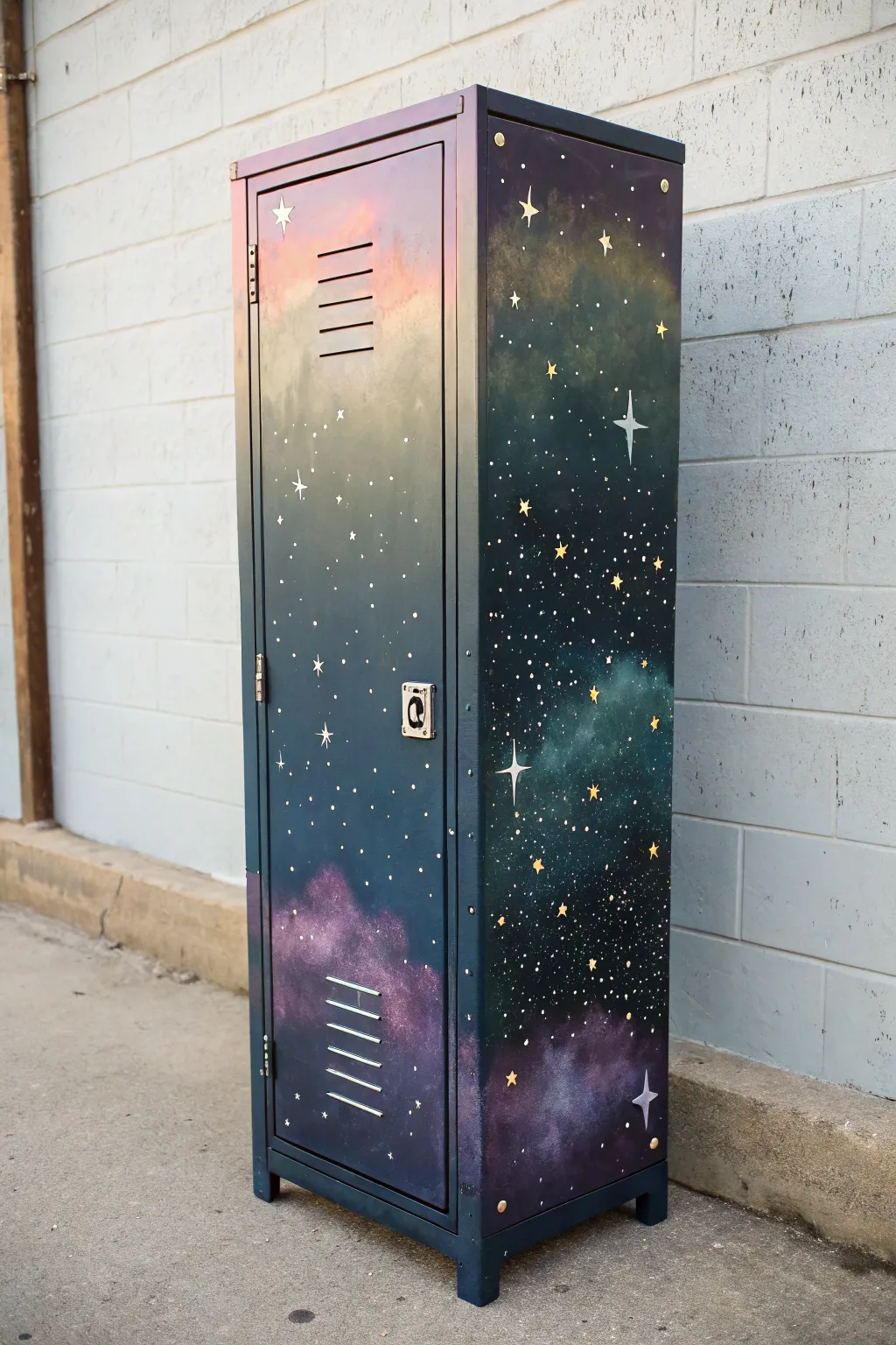 Galaxy blend locker with soft nebula clouds and crisp star splatter for dreamy DIY vibes