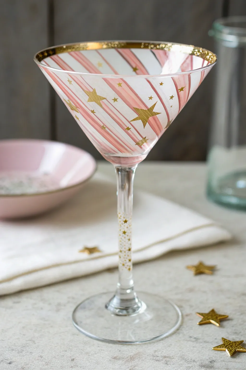 Candy stripe stem and tiny star accents turn a simple martini glass into chic minimalist art.