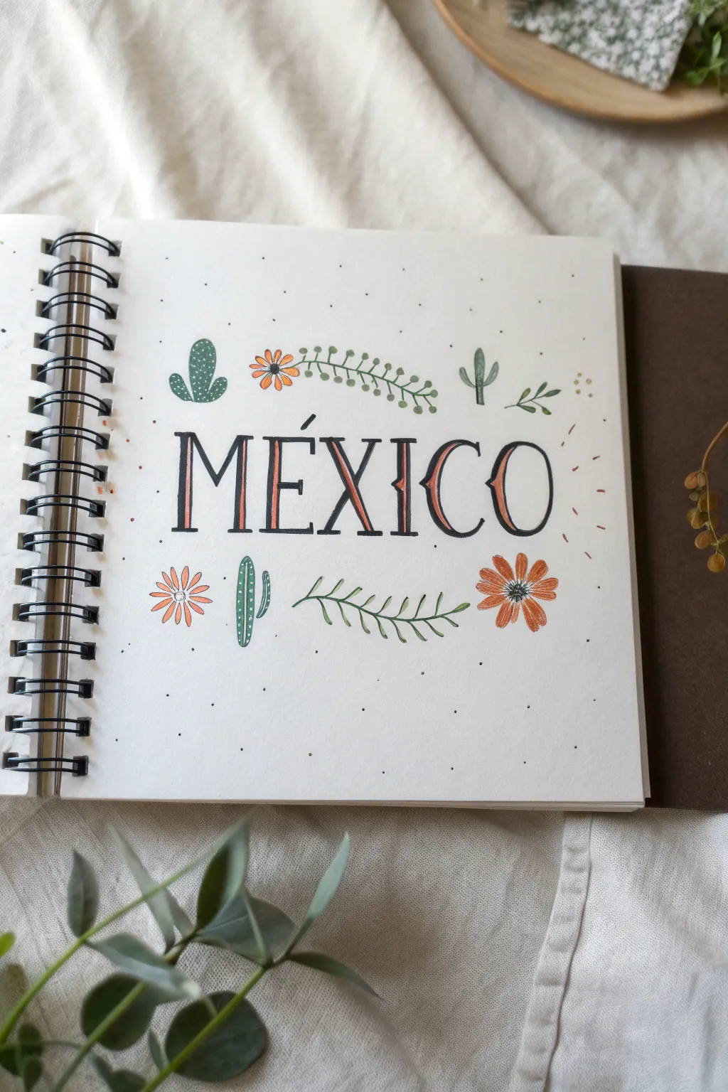 Playful México hand lettering with cactus and chili icons in a minimalist Scandinavian boho style