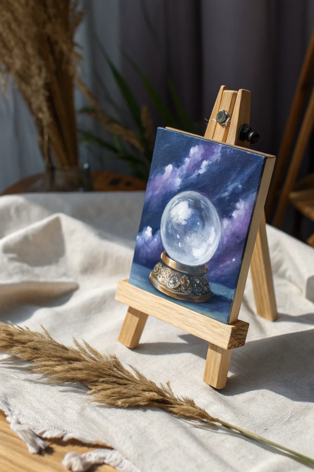 Create magical vibes with this swirling purple crystal ball mini canvas painting.