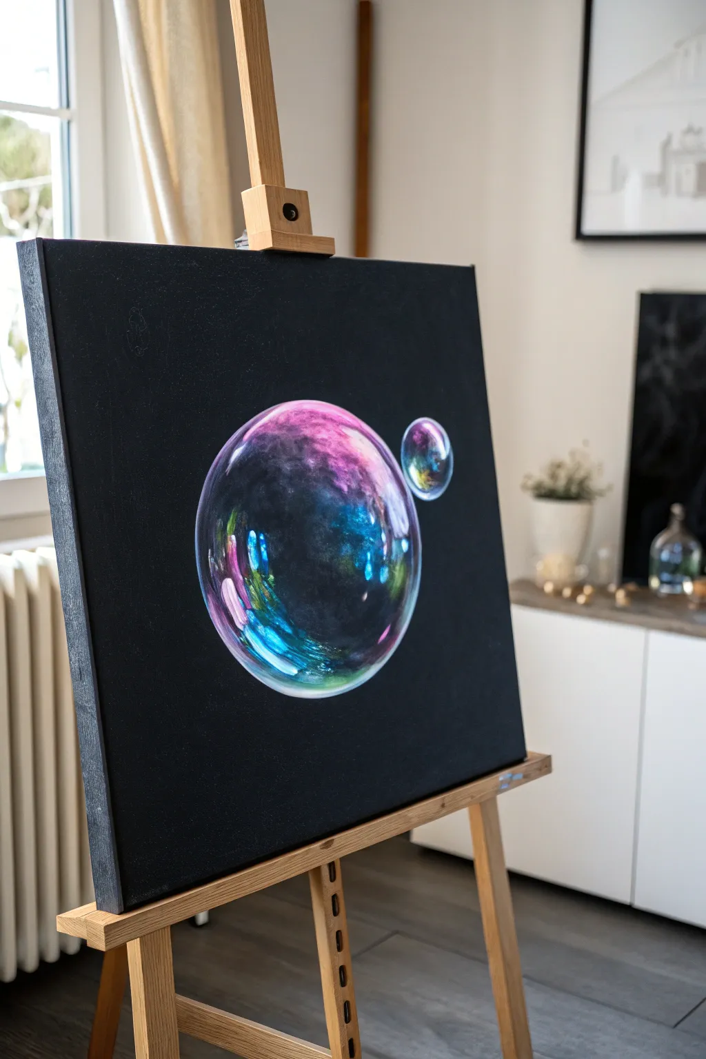 Capture the glow with these delicate, minimalist neon bubble painting ideas.