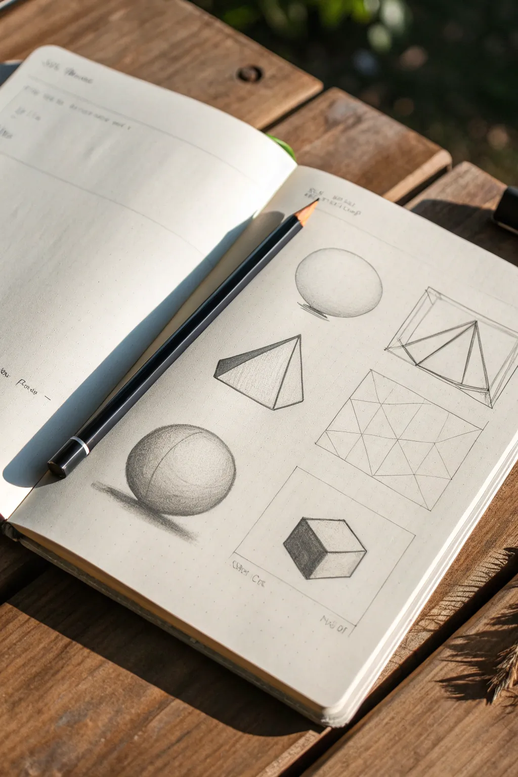 Minimal shading sampler of spheres, cubes and cones to practice light and shadow in your notebook.