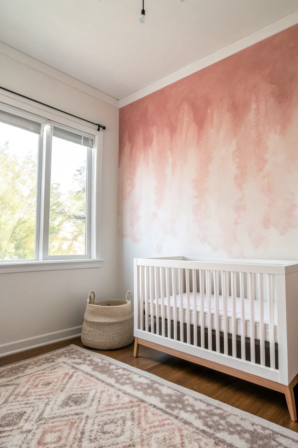 Watercolor ombre wash mural from warm terracotta to near-white for a calm nursery backdrop