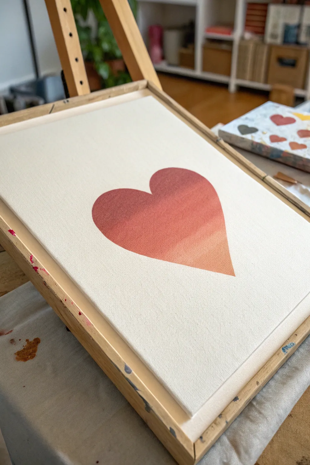 Minimal negative space canvas with a bold heart filled by a soft ombre gradient, modern and calm