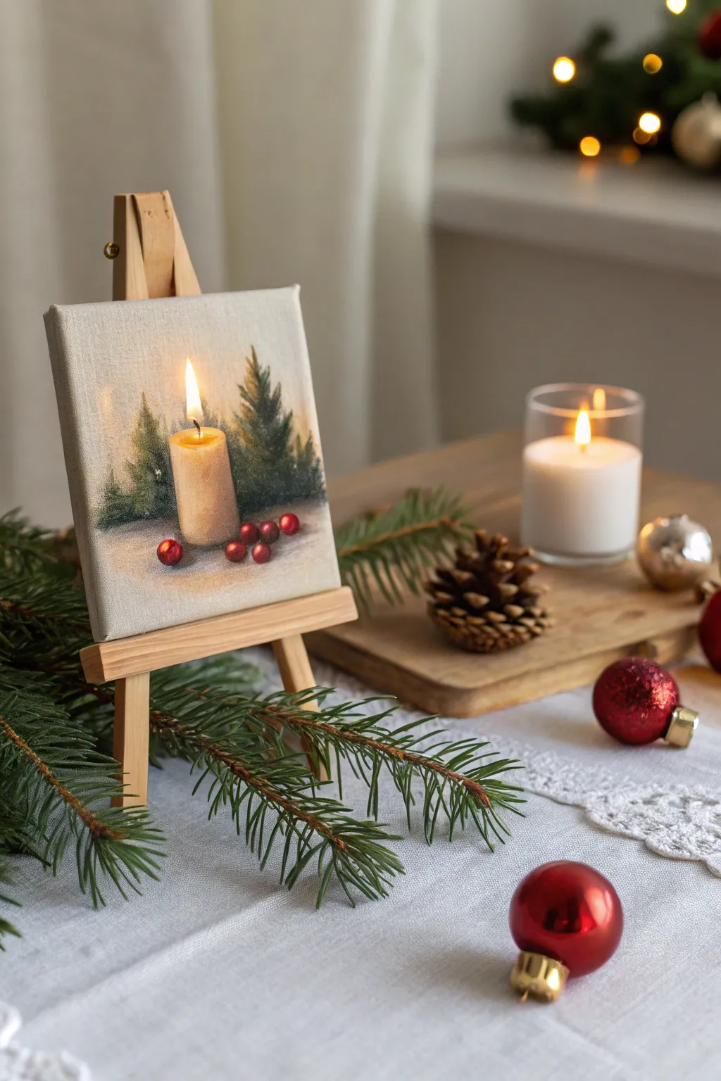 Paint a cozy Christmas still life on a tiny canvas for a heartfelt handmade gift.