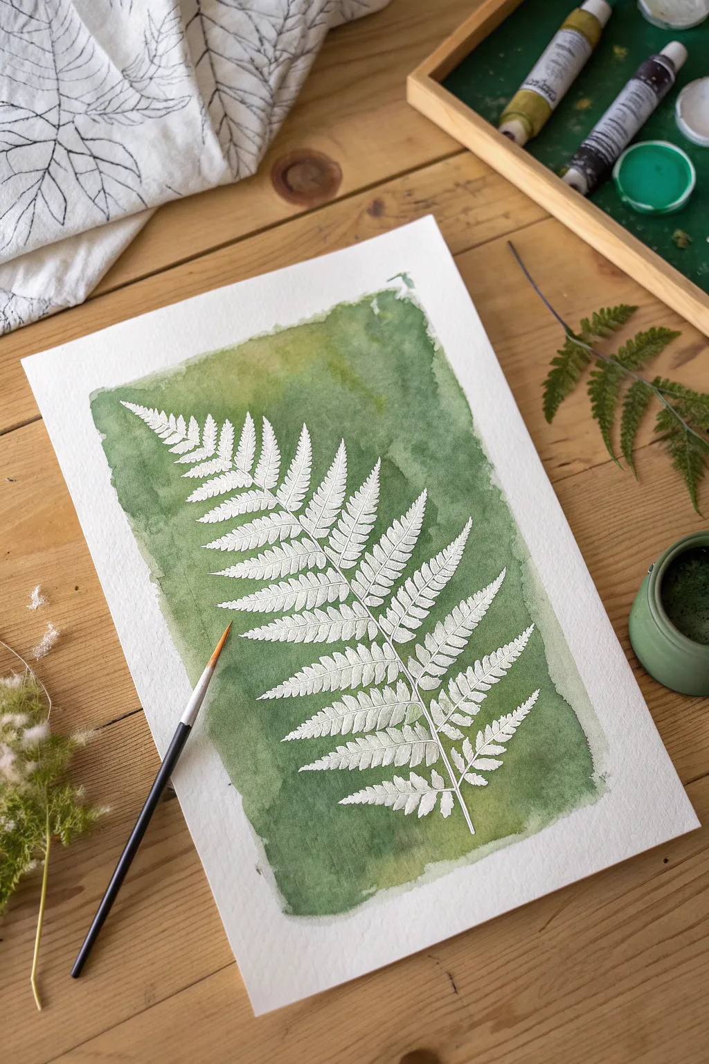 Create stunning botanical wall art with this easy negative space leaf painting idea.