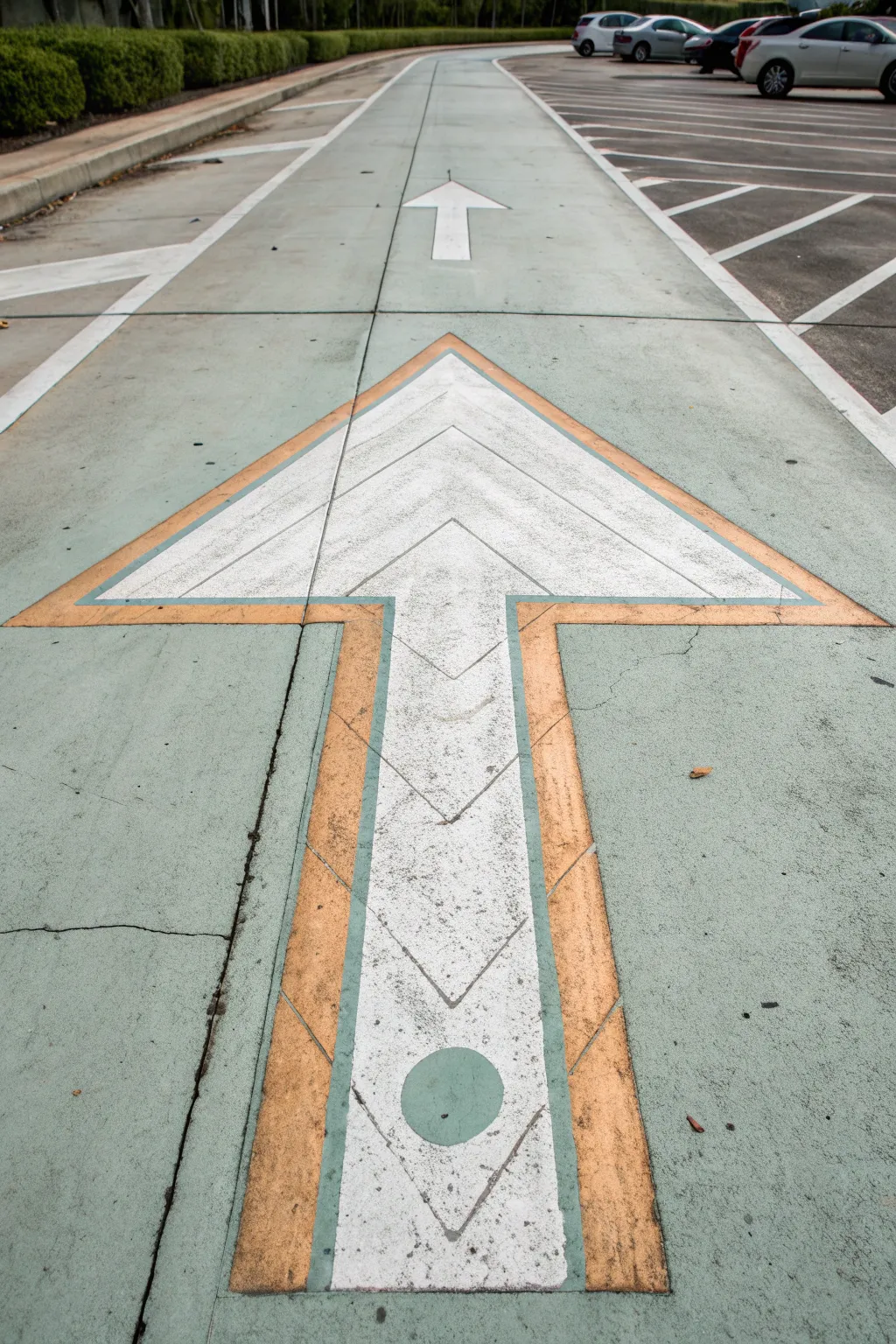 Minimal road sign arrow parking space design, Scandinavian lines with a soft boho accent.