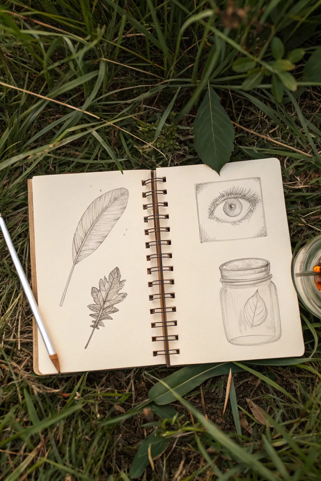 Three tiny pencil sketches in a clean triptych layout, minimalist, calming, and easy to recreate.