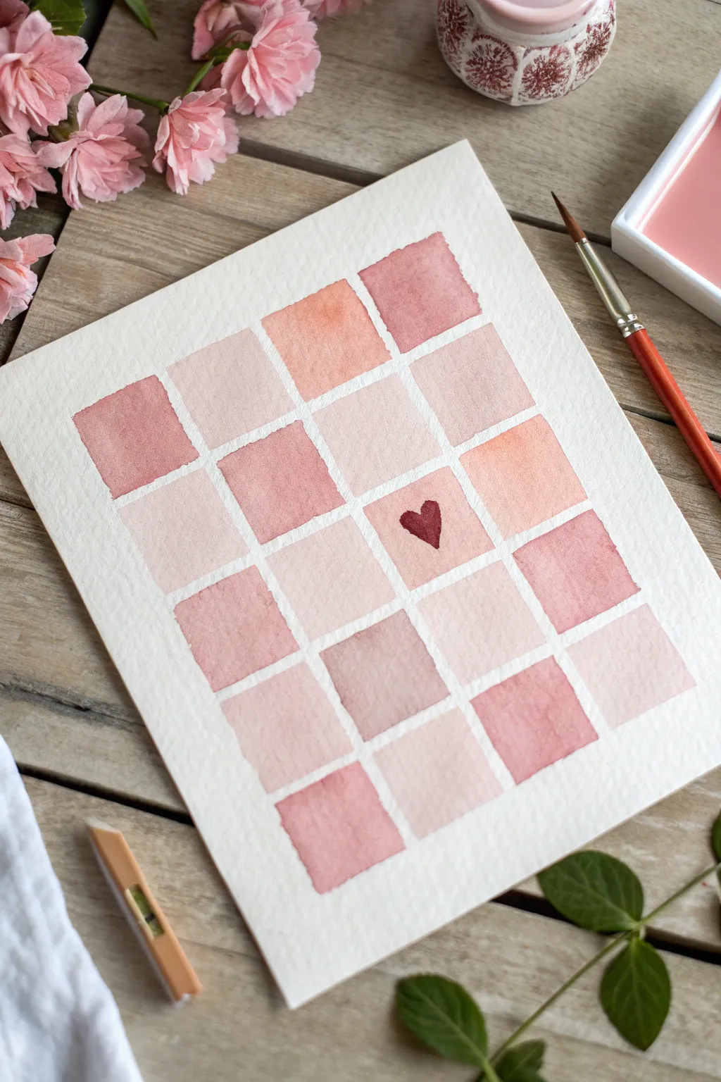 Easy pink checkerboard background with one tiny centered heart for a cute minimalist vibe