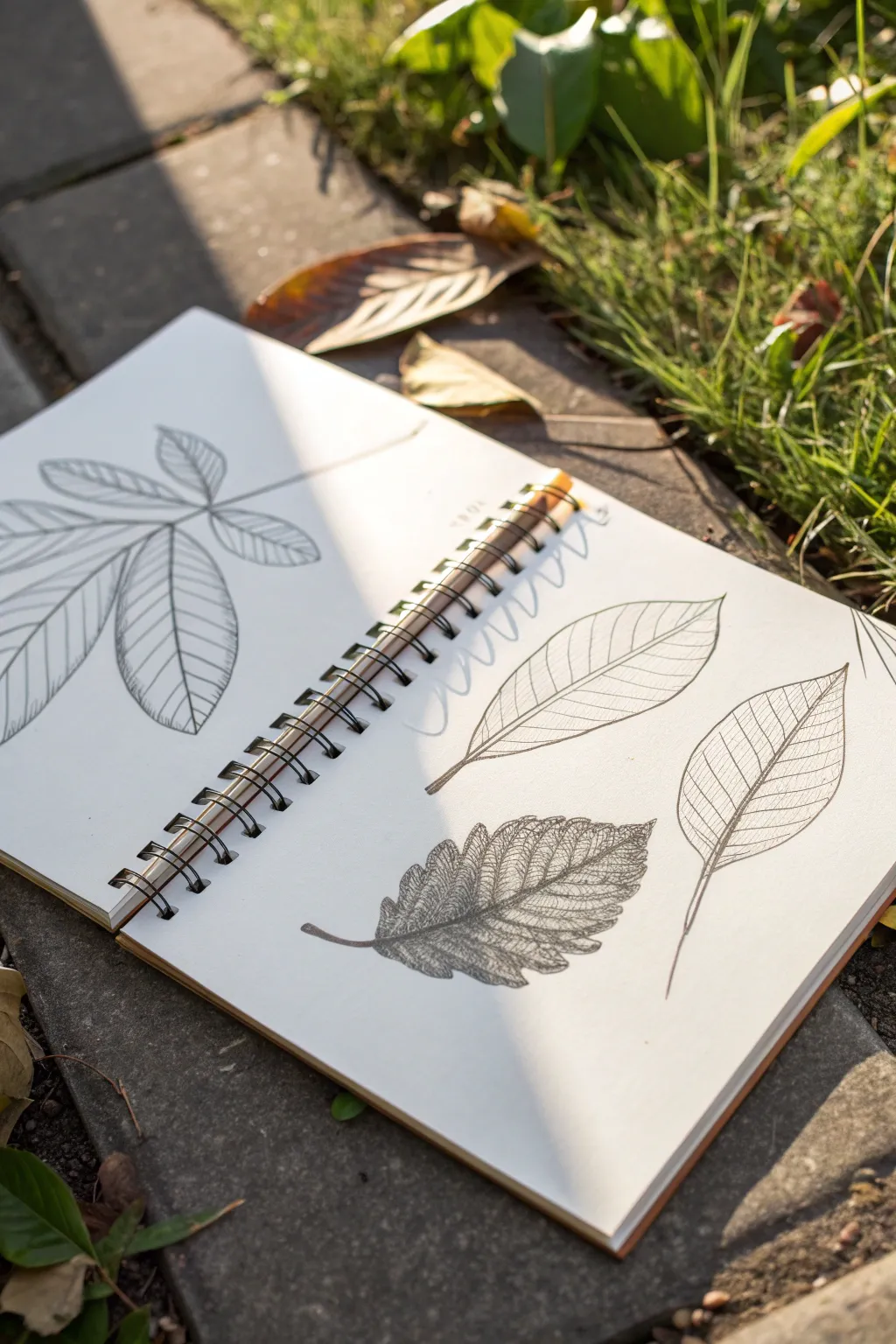 See one leaf progress from flat to foreshortened, using overlap and shading for depth.