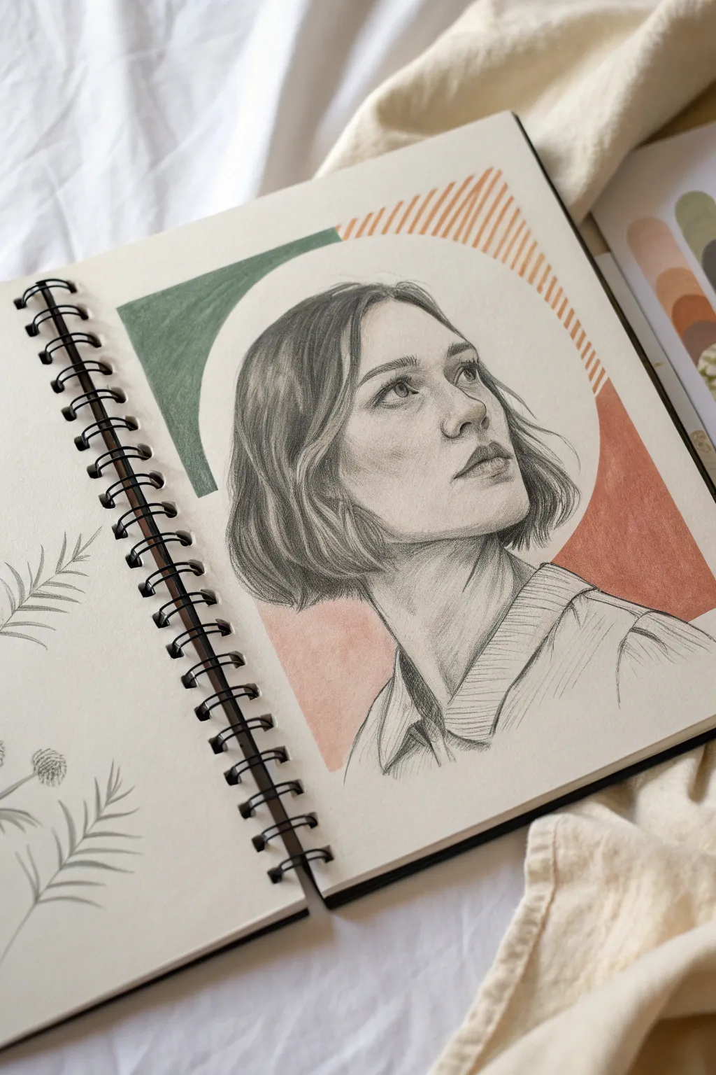 Overlapping soft shapes add depth behind a portrait without the cut-out look, simple and modern.