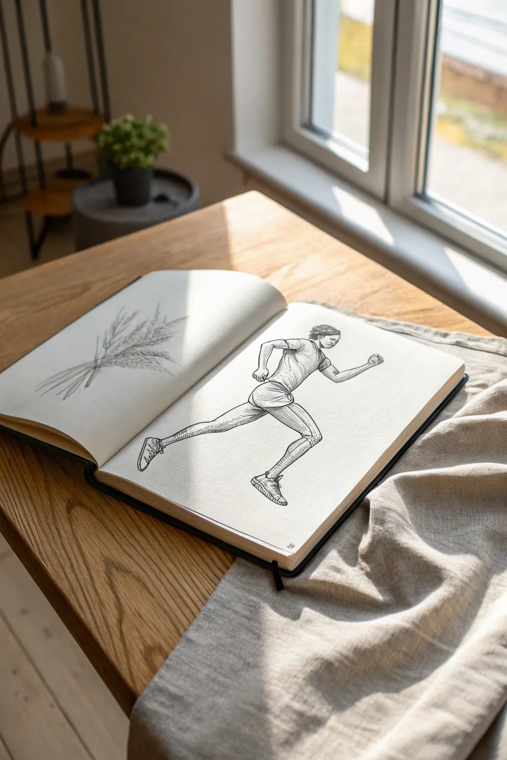 Jumping mannequin pose sketch with tucked legs and bold foreshortening for dynamic practice.