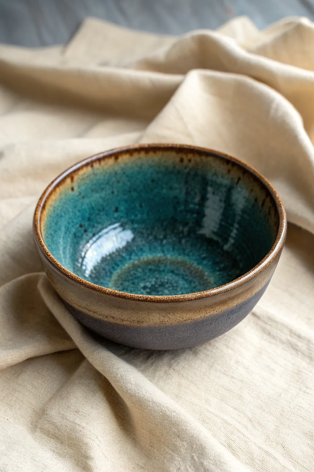 Reactive glaze pooling creates a glassy galaxy center with layered tones along the curve