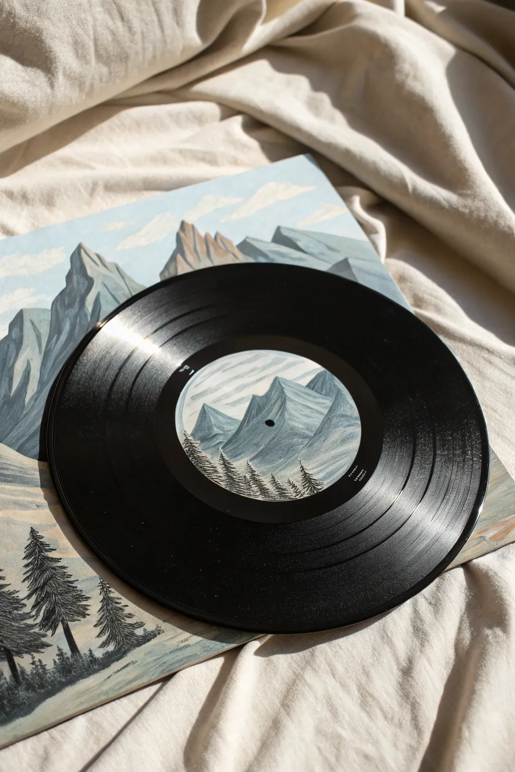 Transform old vinyl into a scenic mountain view with this minimalist DIY art idea.