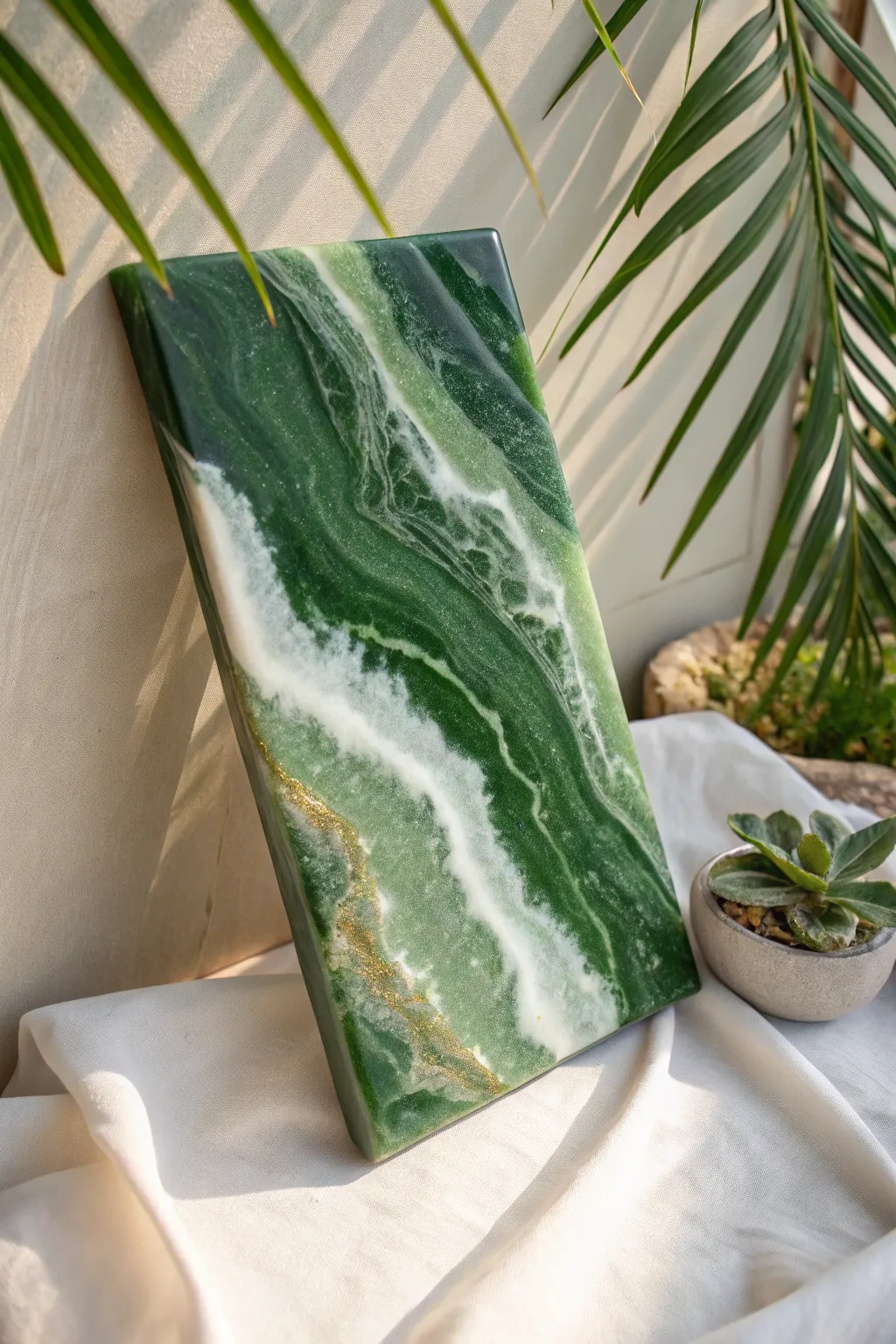 Botanical greens and milky white swirls for fresh, modern resin color inspiration