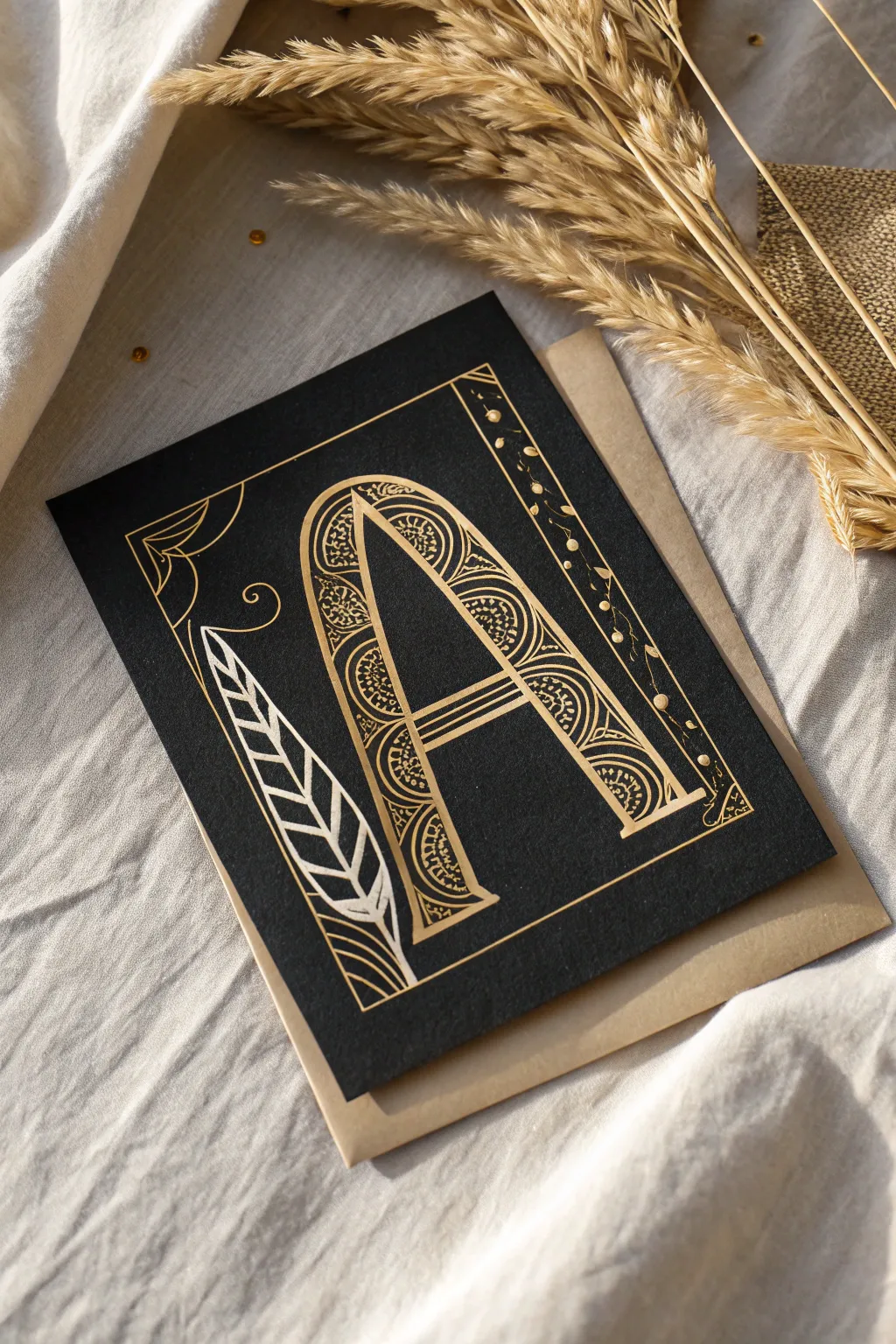 Minimal scratch art monogram with bold contrast and calming patterns for a chic decor look