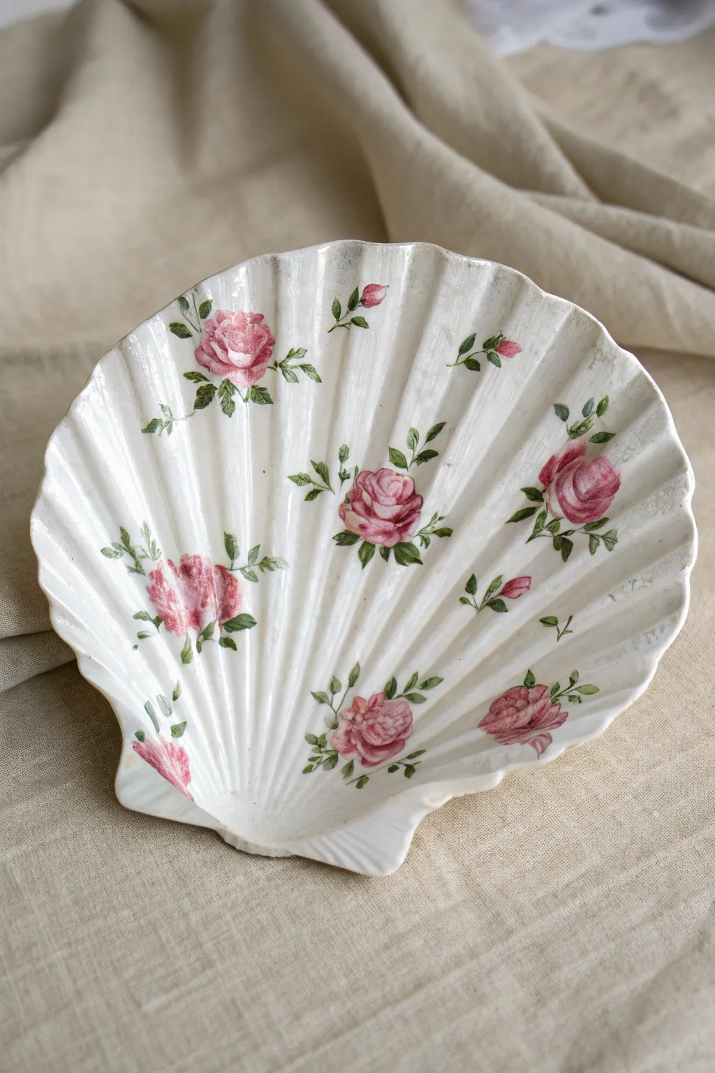 Turn simple shells into vintage-style porcelain treasures with floral decoupage.