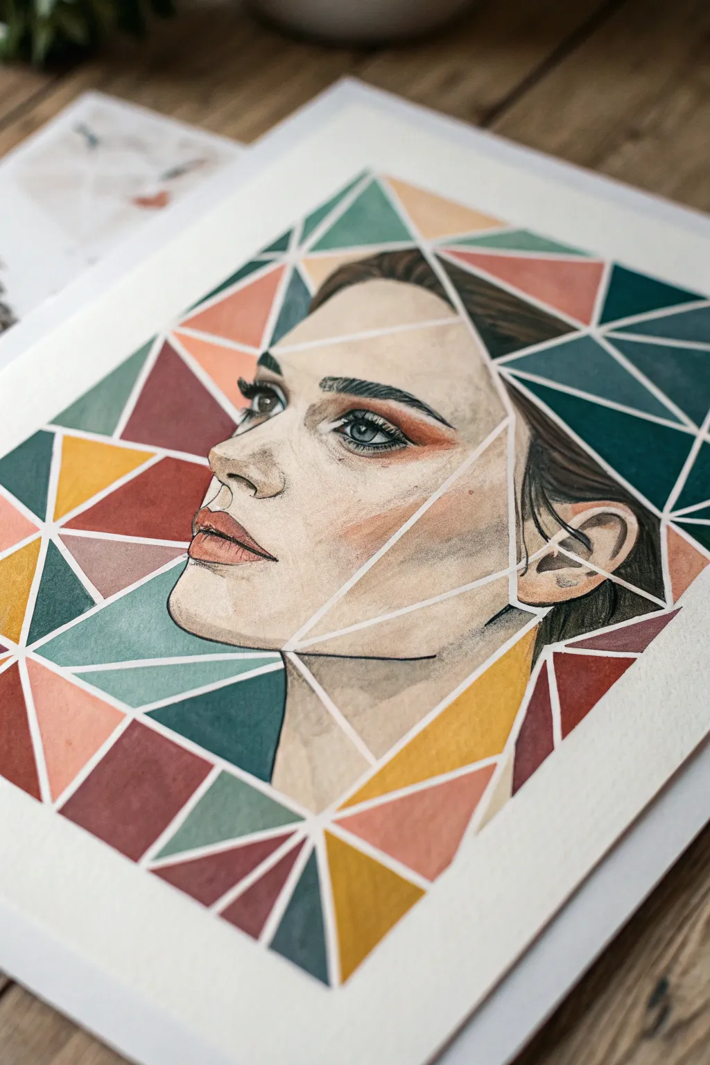Fractured color blocks turn your face into a bold puzzle portrait with crisp, taped edges.