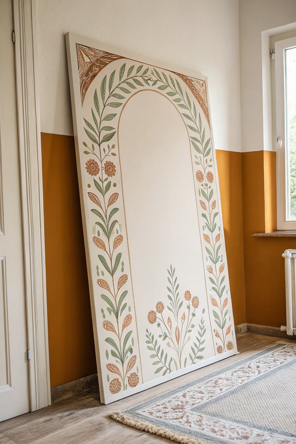 Removable senior mural panel setup with taped edges and paint tools for a clean temporary wall display.