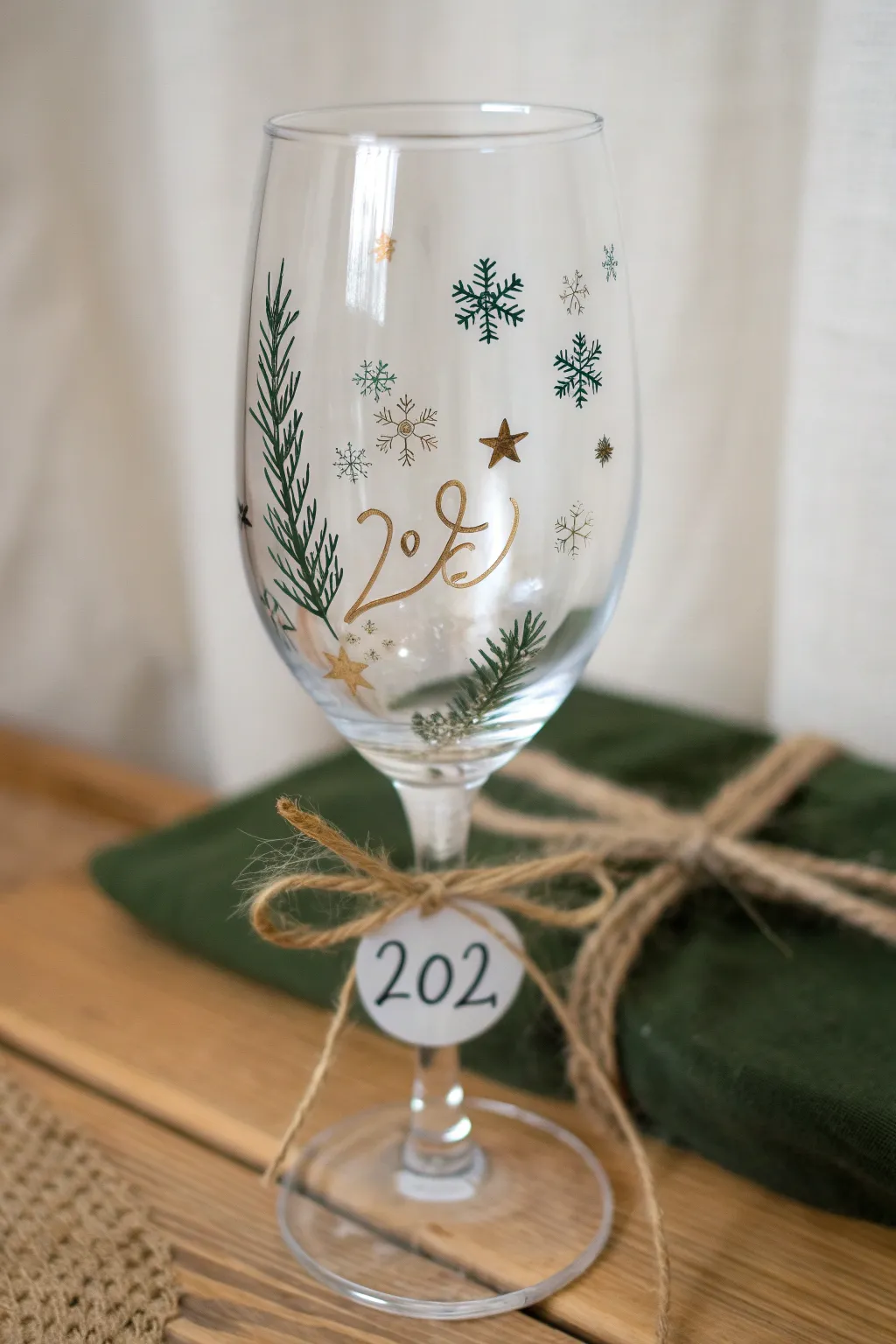 Minimal painted Christmas glass keepsake with twine tag styling, perfect for names and years.
