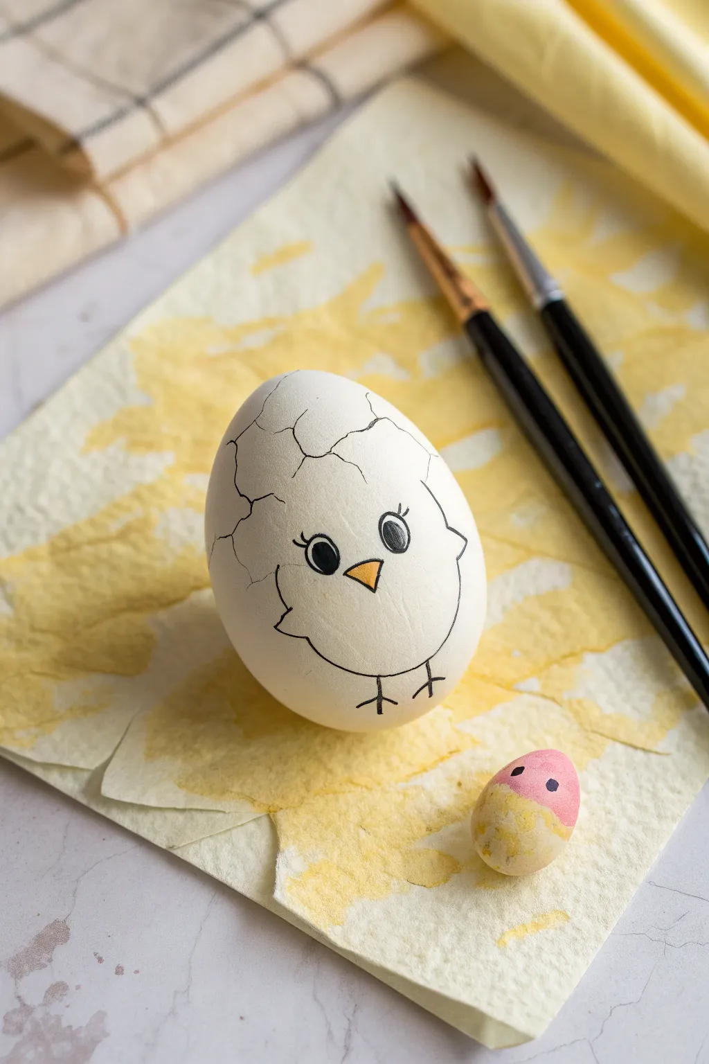 Minimal chick-in-egg doodle: two curves, one sweet face, perfect for easy Easter art.