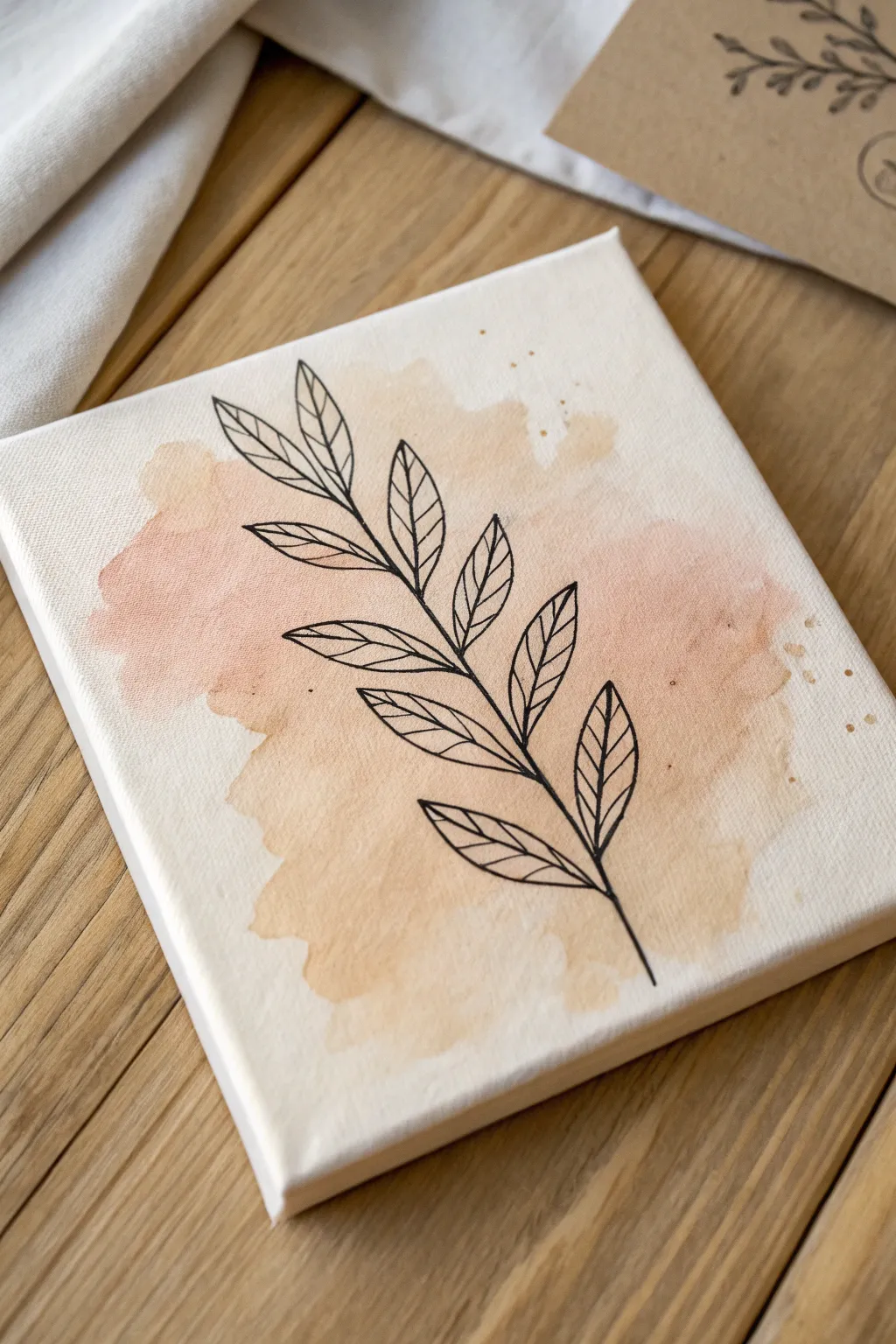 Minimal negative space line art on a soft wash, a calming small canvas idea to try today