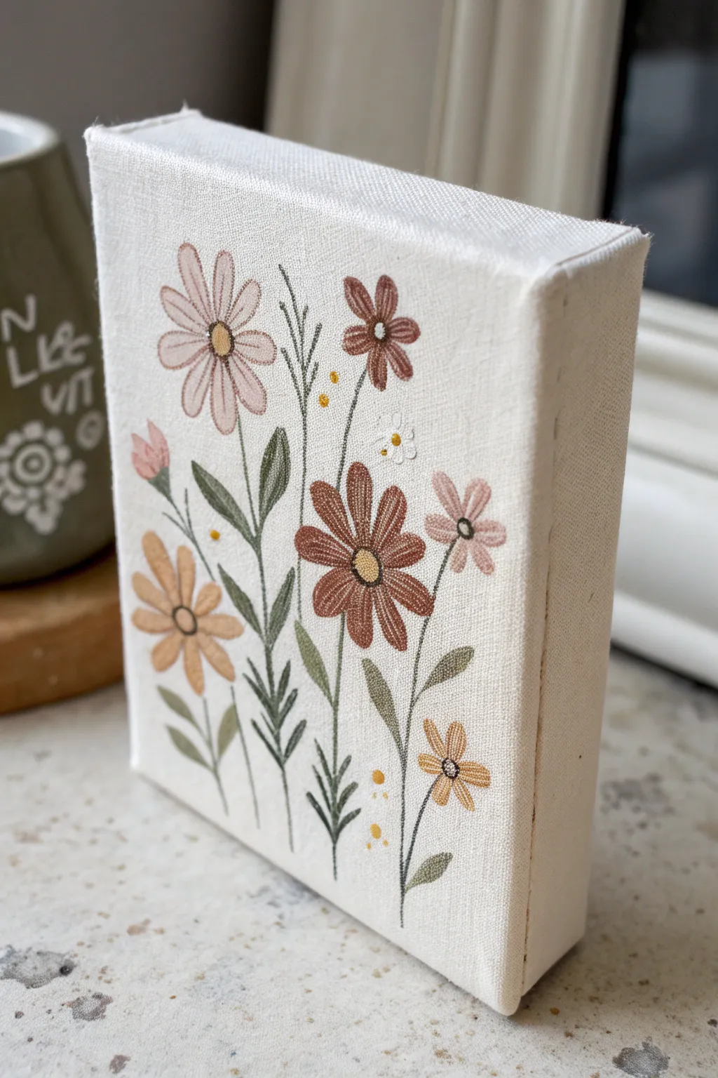 One-brush two-color petals on a mini floral canvas, close-up detail for quick dimension