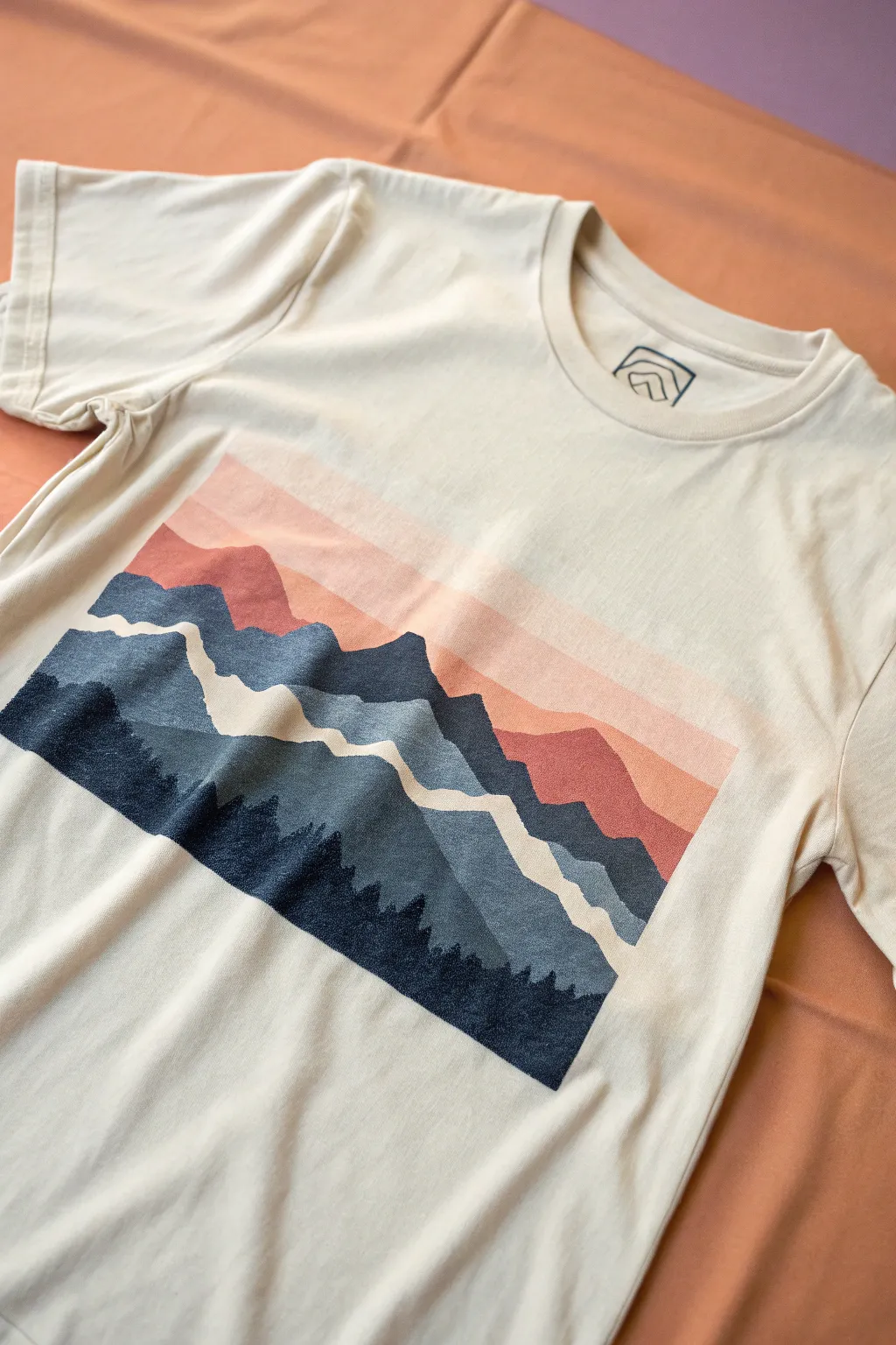 Soft sunset gradient behind layered mountains, a simple boho-minimal design perfect for t-shirt painting