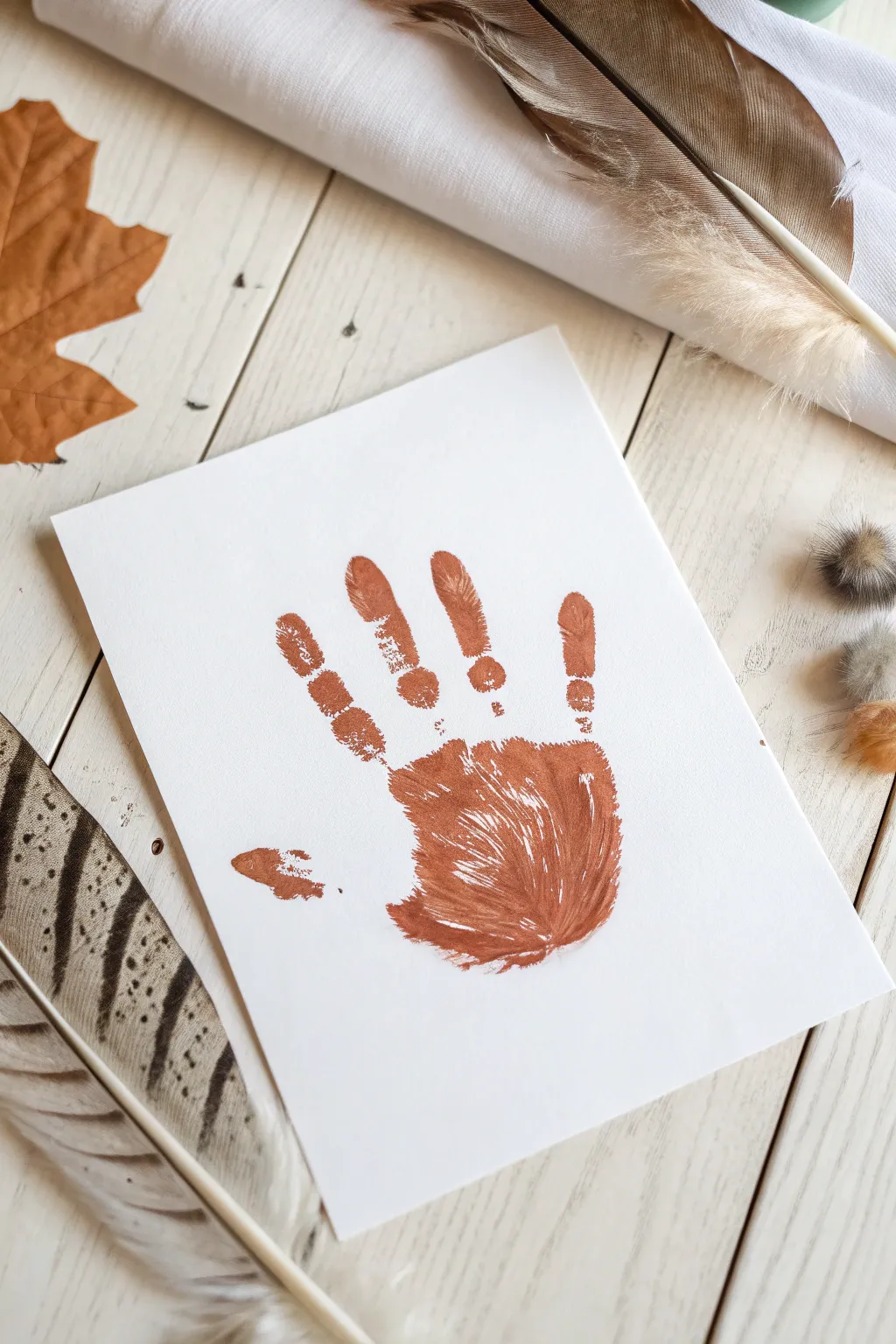 Handprint turkey feathers with finger-pulled streaks, an easy Thanksgiving finger paint idea.
