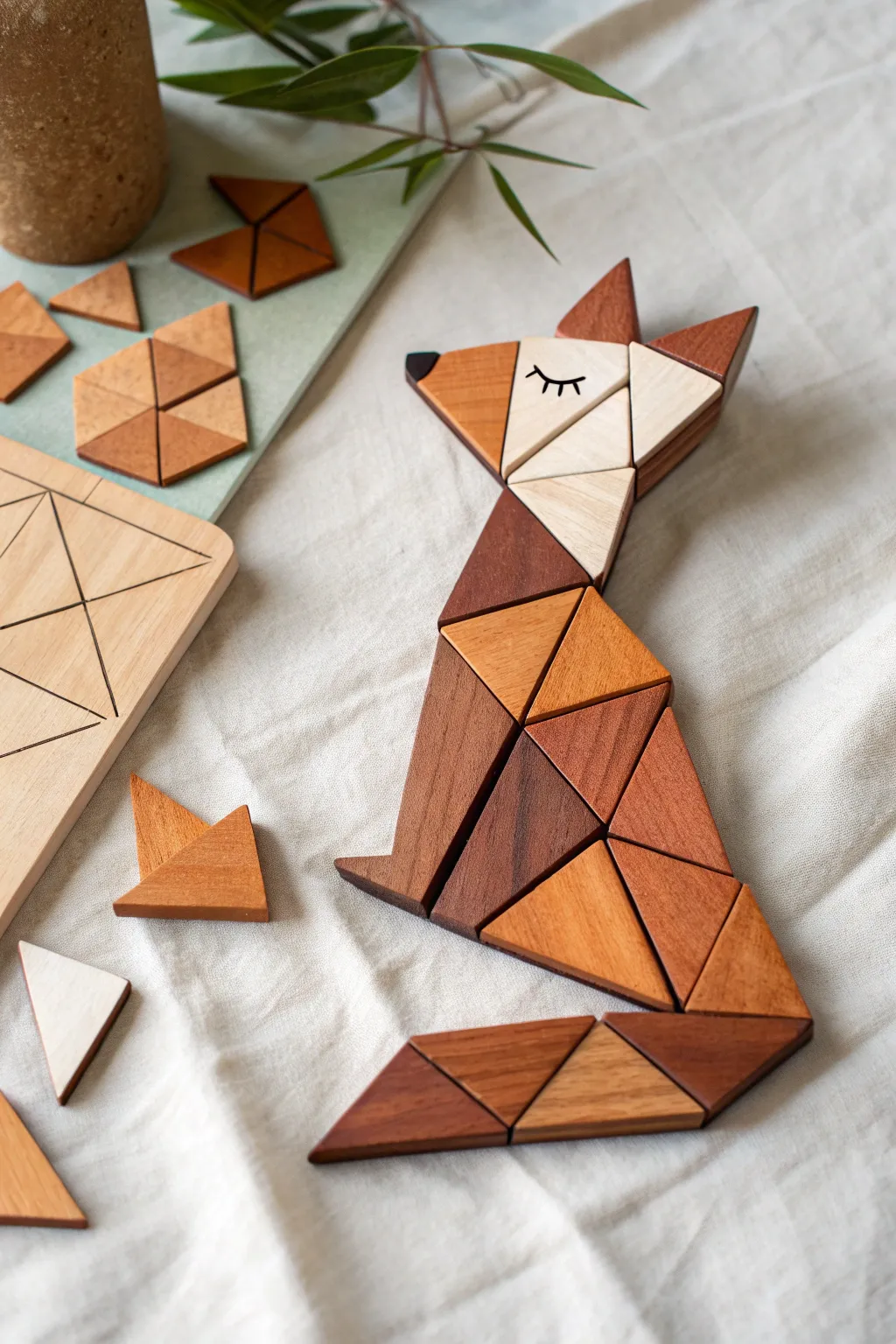 Tangram-style triangle fox: minimalist, boho-inspired shapes that make triangle art feel playful